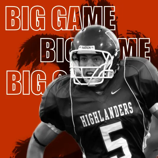 American football player front view with text 'Big game' in the background
